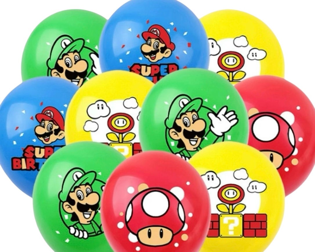 12-Piece Assorted Super Mario Balloon Set | Celebration Supplies