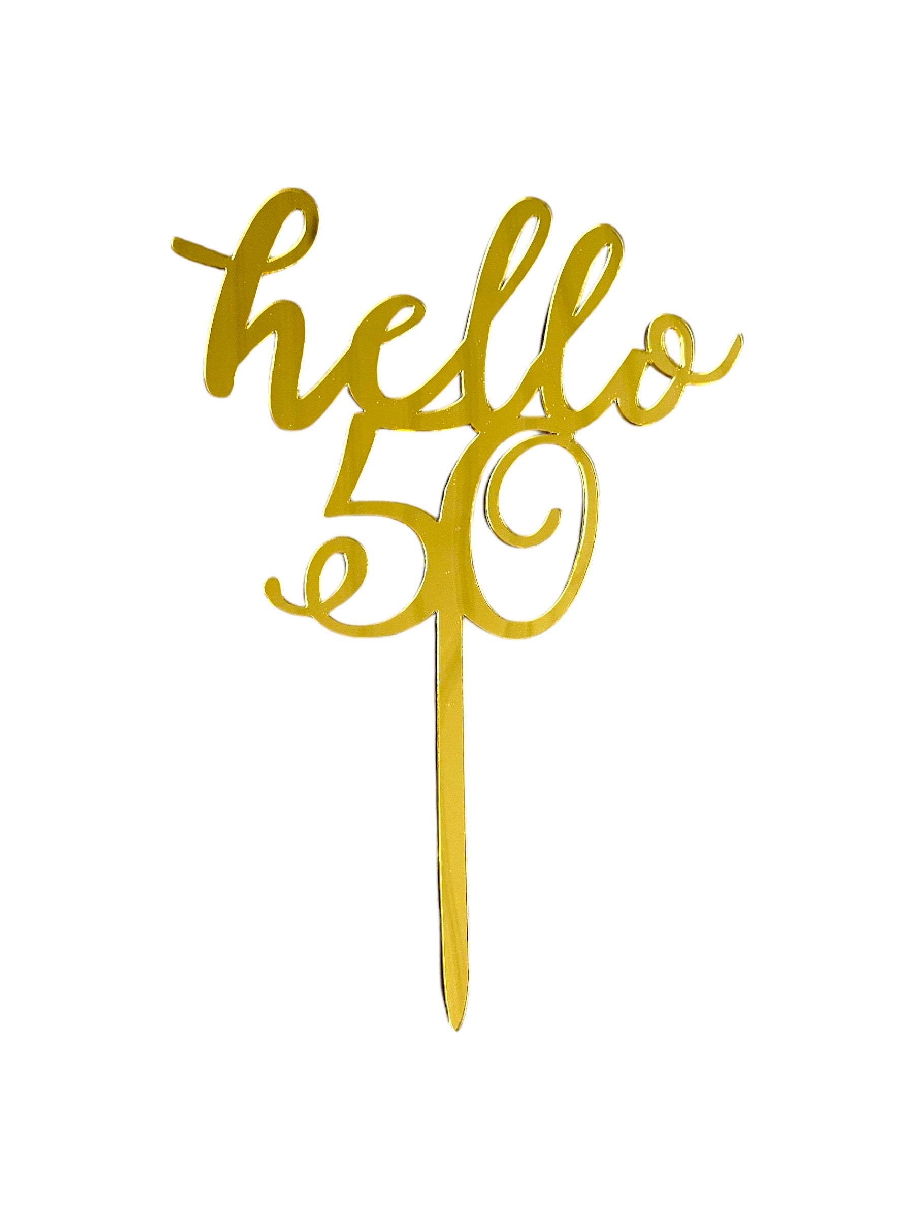 Gold Hello 50 Acrylic Cake Topper | Celebration Supplies
